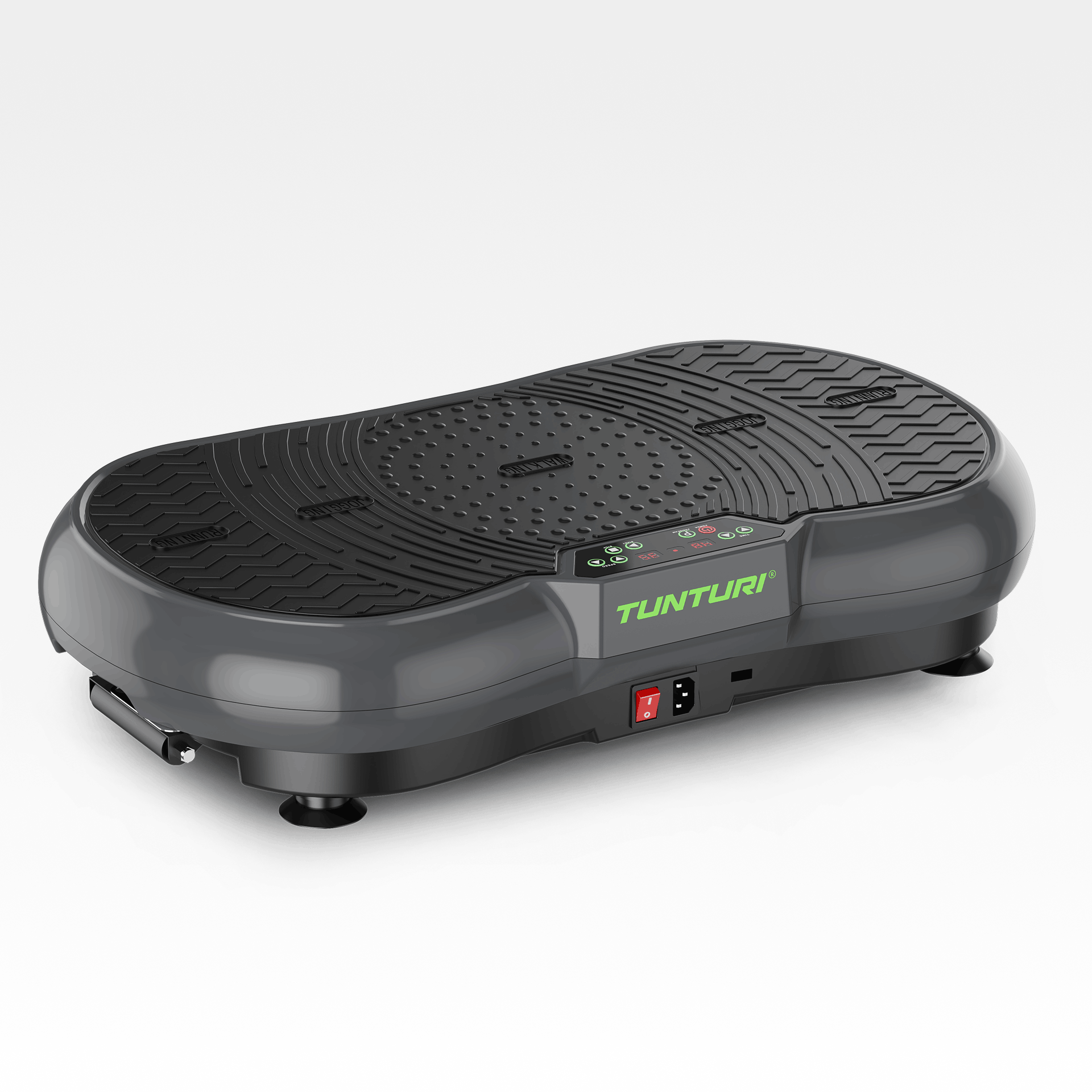 Tunturi Cardio Fit V20 trilplaat met een zwart antislipoppervlak en digitaal display
