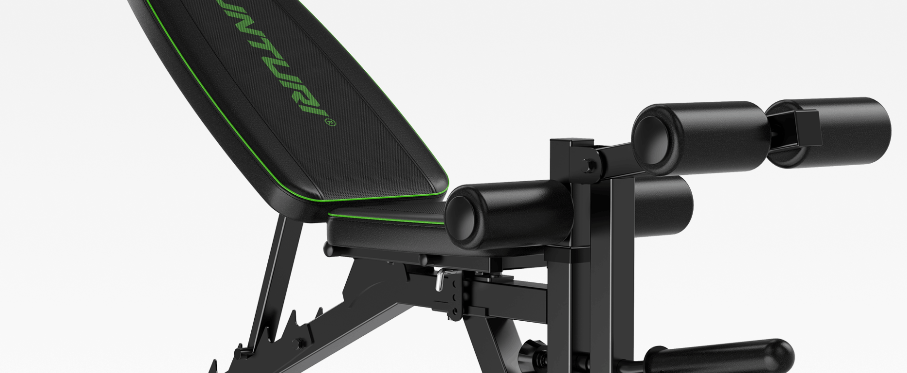 Tunturi verstelbare fitnessbank met leg developer en groene accenten