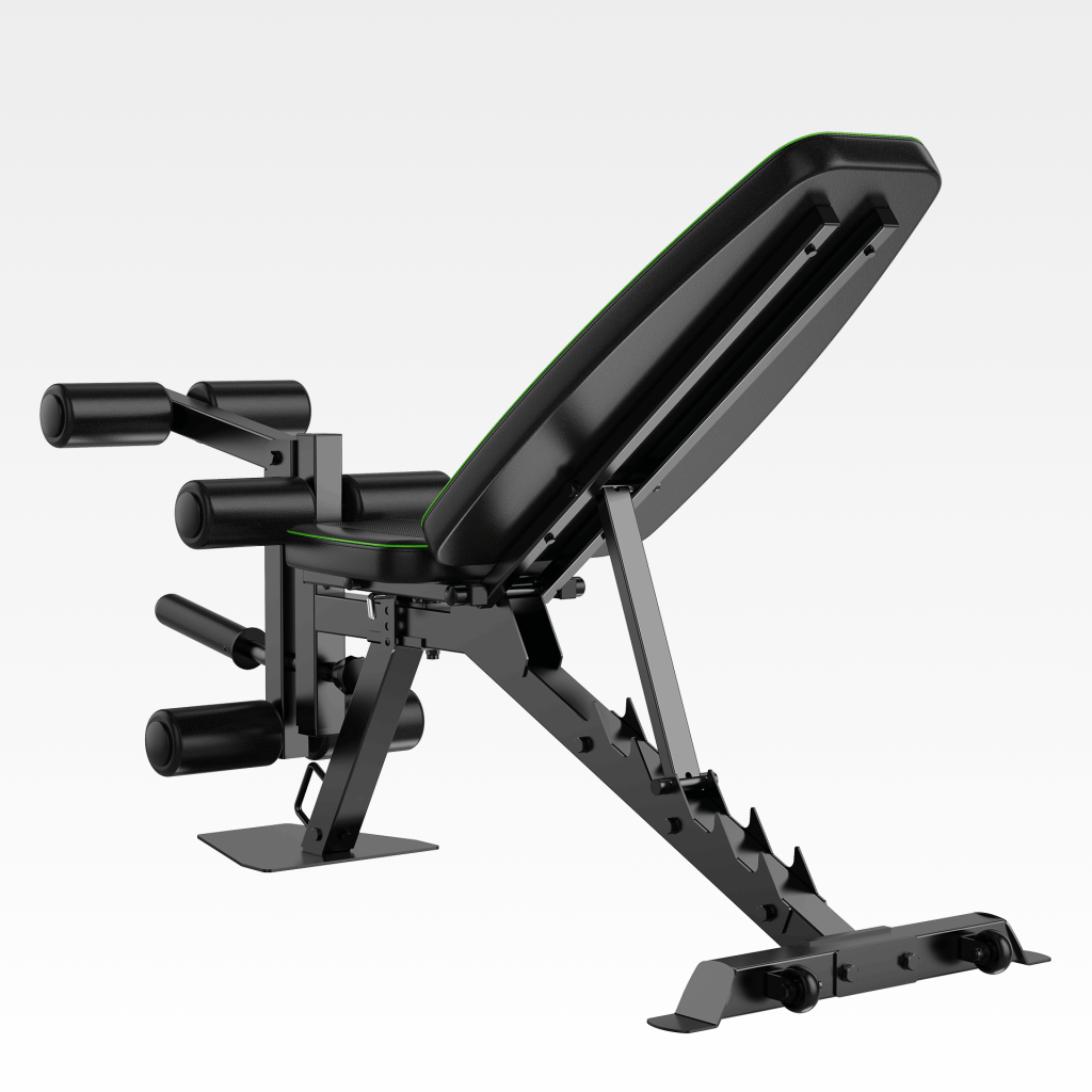 Verstelbare fitnessbank met leg developer en zwarte bekleding