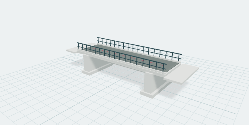 Schematische brug met leuningen, landhoofden en onderliggende liggers in de infra-scandemonstratie
