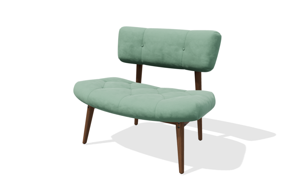Mosgroene stoel met donker houten onderstel uit onze interactieve productconfigurator