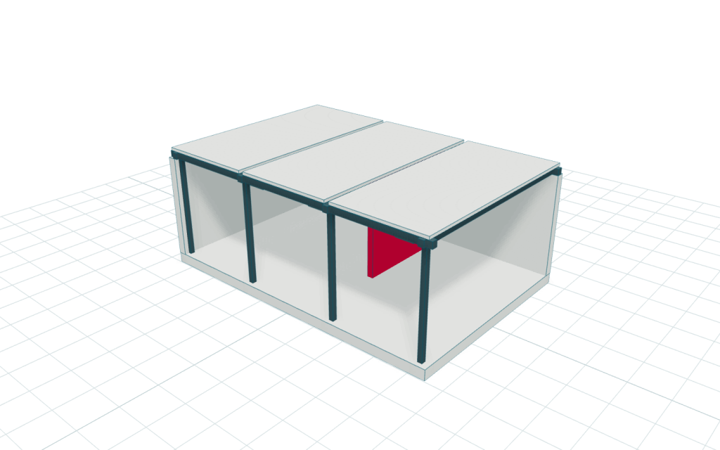 Schematisch BIM-model met een geselecteerde wand in rood
